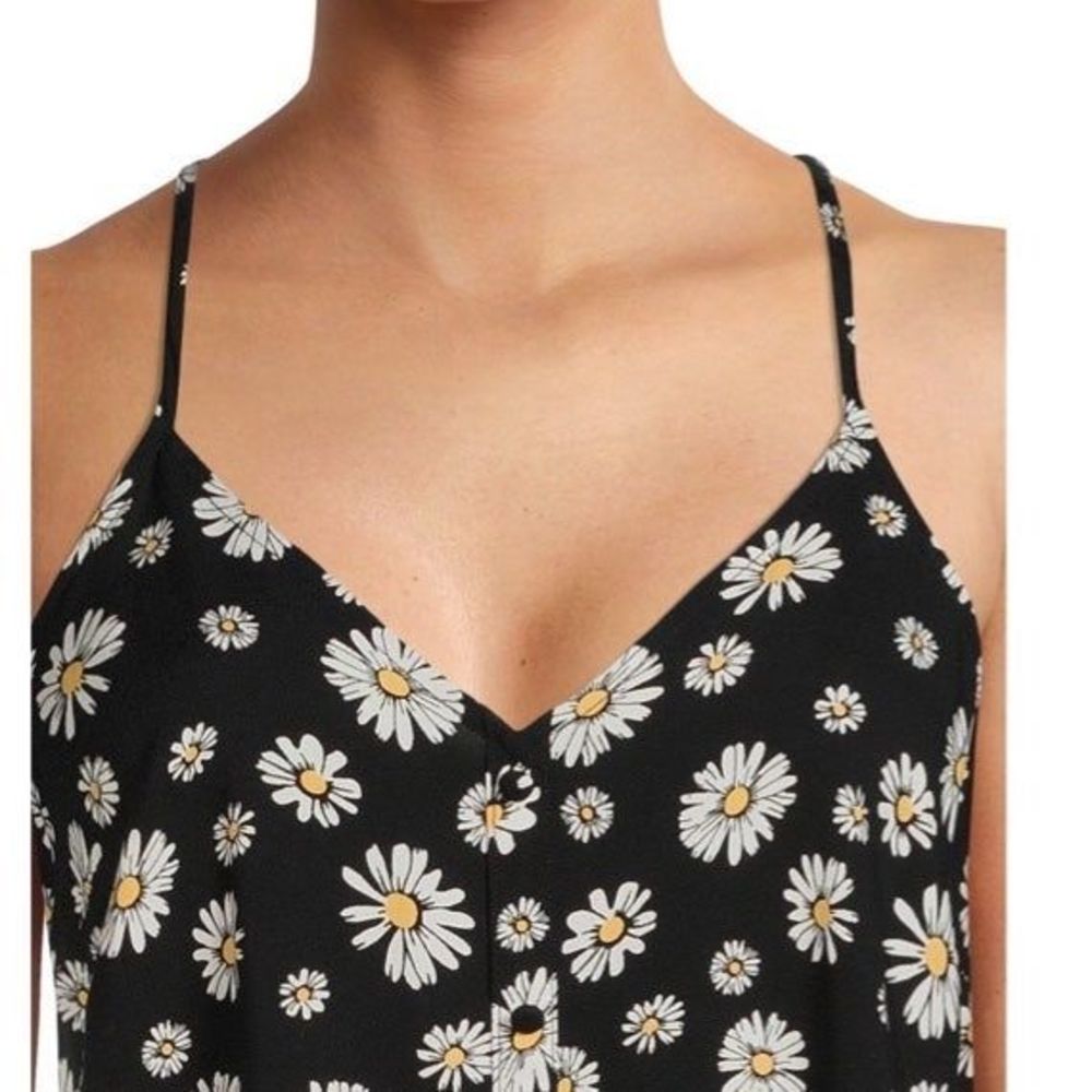 Nwt Nobo Woven Daisy floral tank top black racerback sleeveless v-neck cami - Picture 6 of 6